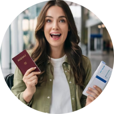 A girl exciting face with visa in hand