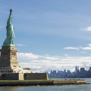 Statue of Liberty and the New York City Skyline, USA.